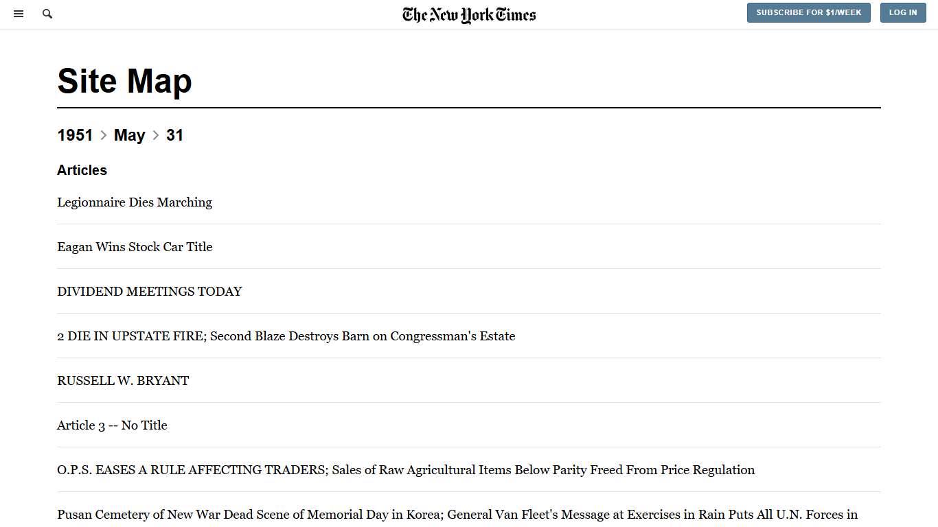 Site Map - May 31, 1951 - The New York Times
